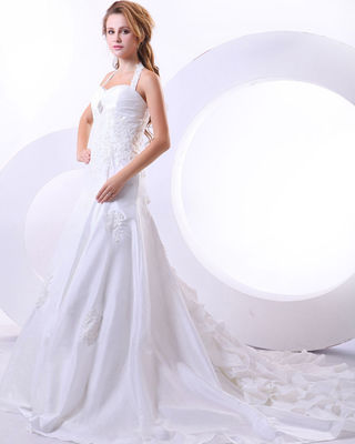 कस्टम मेड अराउंड द नेक स्ट्रैप एप्लिक्स वेडिंग ड्रेस फॉर बर्डल, गर्ल्स, वूमेन