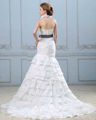 बेल्ट के साथ सेक्सी ओपन बैक लेयर्ड वेडिंग ड्रेस, ड्रॉप कमर महिला वेडिंग गाउन